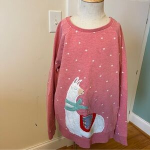 Mini Boden Pink Polka Dot Llama Sweater